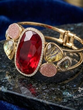 Designers Originals Gold Bracelet with Red Center Stone and Blush Accents
